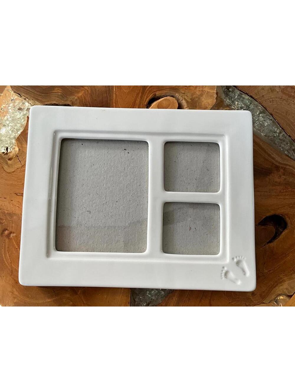 White Ceramic Multi-Photo Picture Frame with Baby Feet Embos